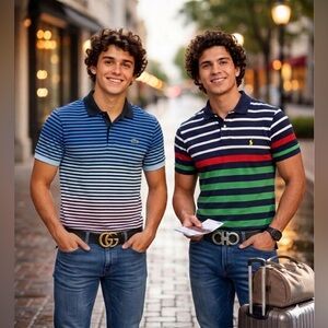 Set of 2 Men's Multicolor Striped Polo Shirts